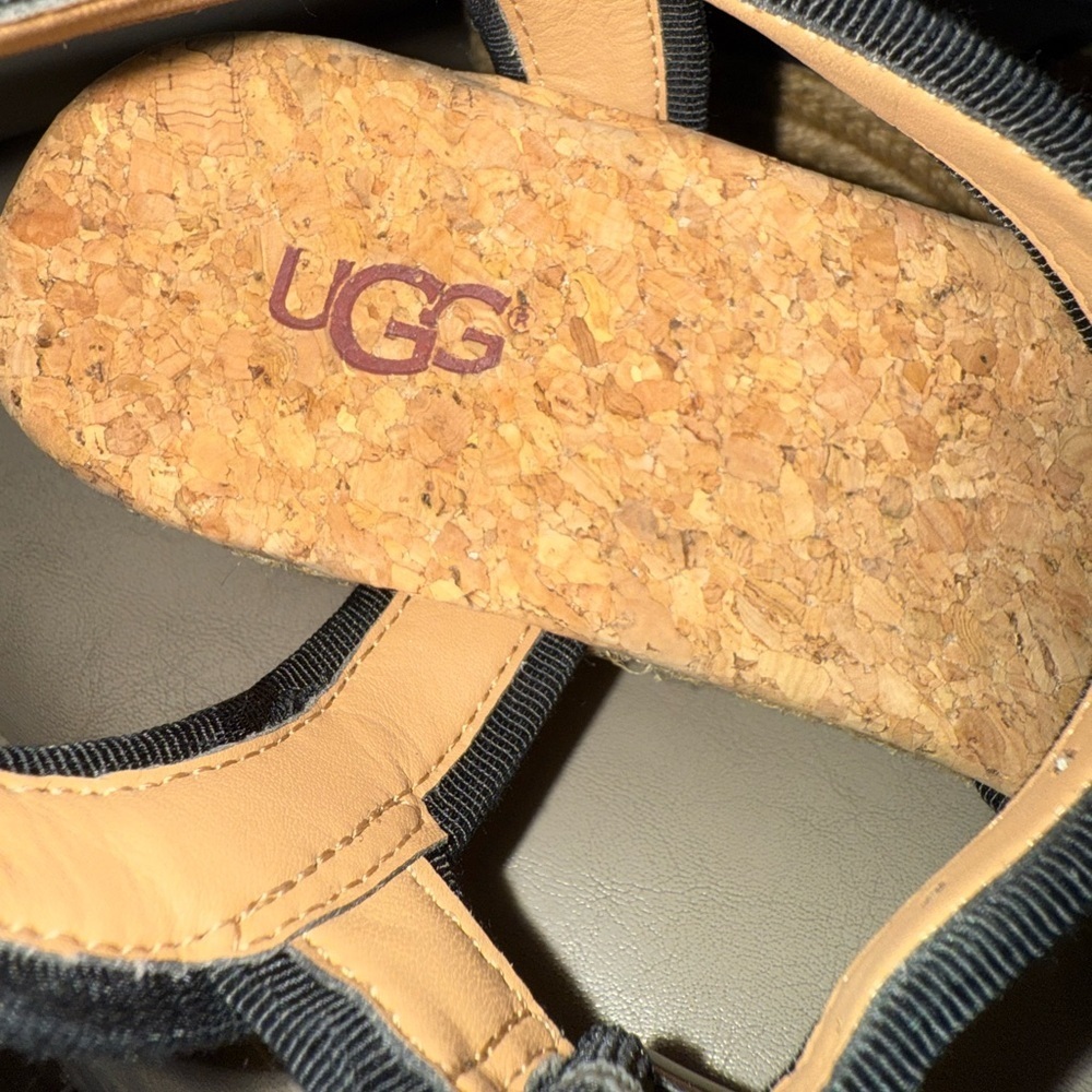 Ugg Wedge Shoe Womens 6.5 Australia Maybell Black 1019887 Espadrille Strap - Picture 7 of 12